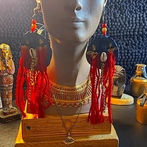 6 inches Blue denim fabric cotton fabric fringes earrings.